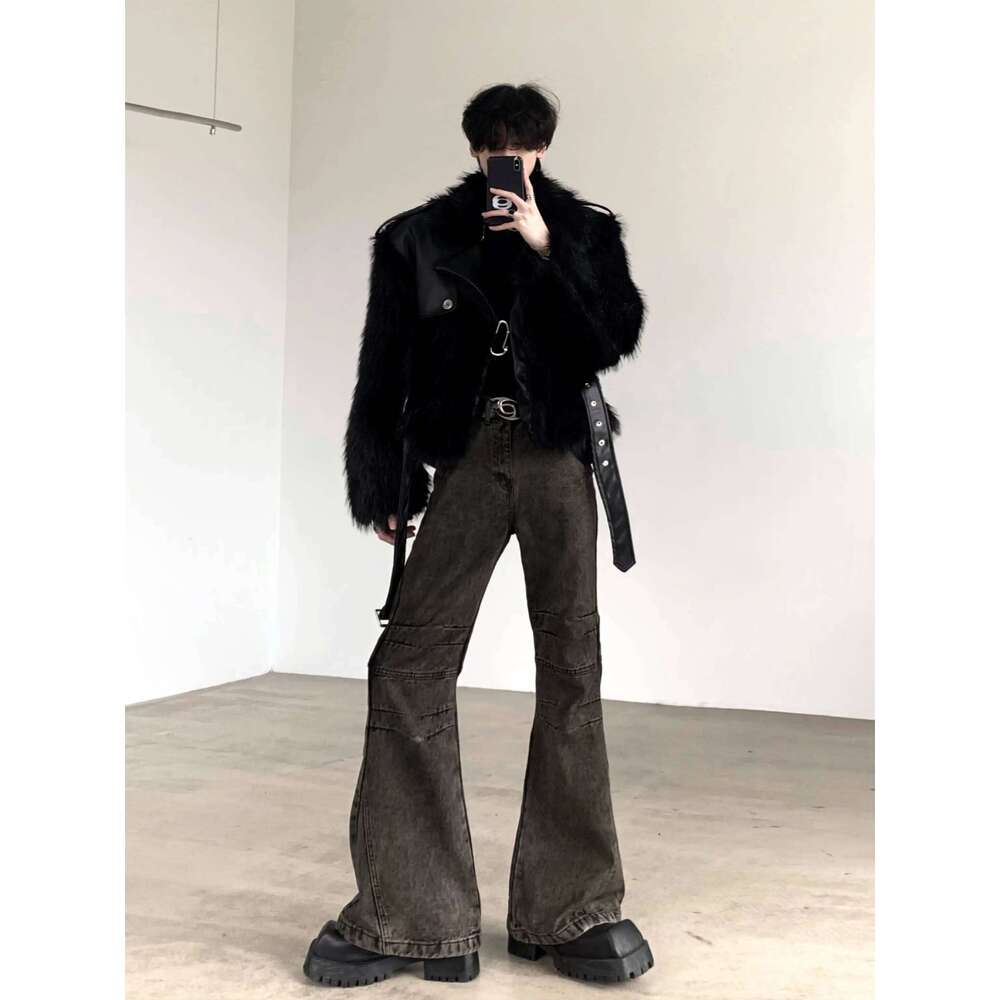 High-End Black Mink Plush Faux Coat Men's 2025 Winter Fur Integrated Thickened Jackets Trendy Male Long Sleeve Coats