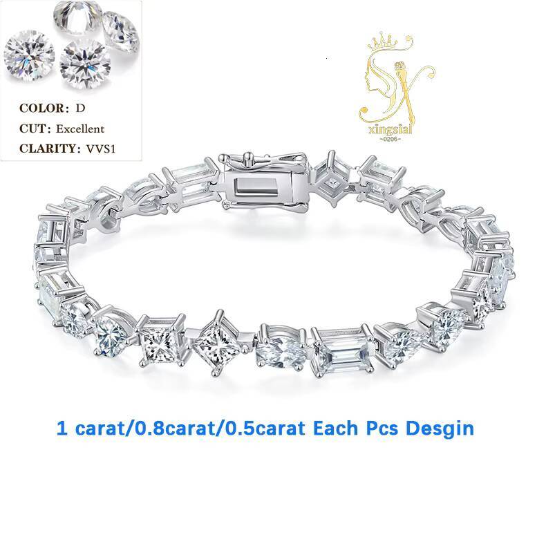 High Quality 925 Sterling Silver Hip Hop Tennis Chain Bracelet 2mm-6.5mm Moissanite Pass Diamond Tester