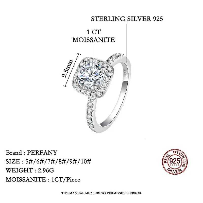 PERFANY 0.5/1/2CT Womens Moissanite Ring S925 Pure Silver Four Claw Square Wedding Ring Fashion Wedding Jewelry W250417