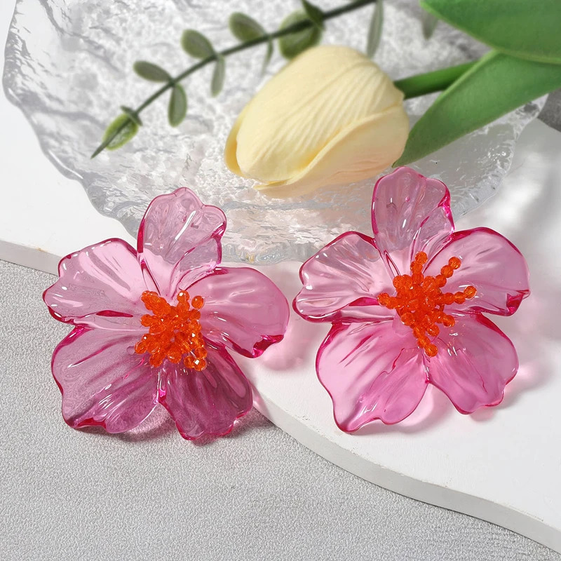 Exaggerated Colorful Acrylic Flower Stud Earrings for Women Fashion Transparent Floral Temperament Beach Jewelry Gift 250715