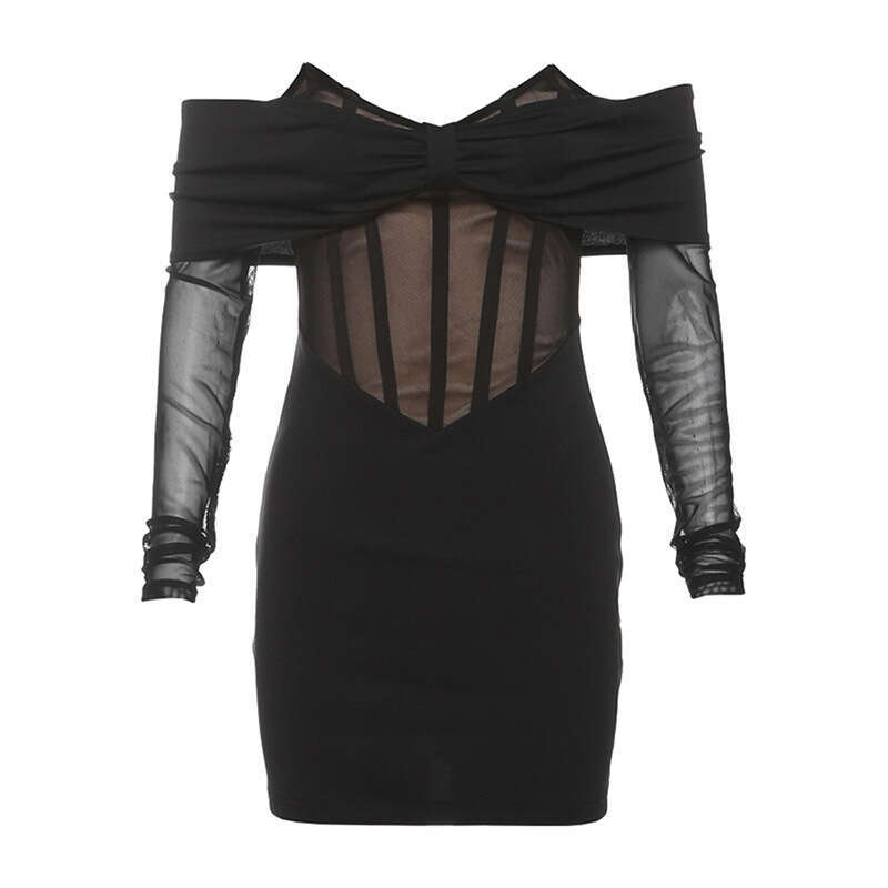 2024 Autumn Winter New Solid Color Sexy Long Sleeve Off-Shoulder Waist-Cinching Bodycon Dress f79