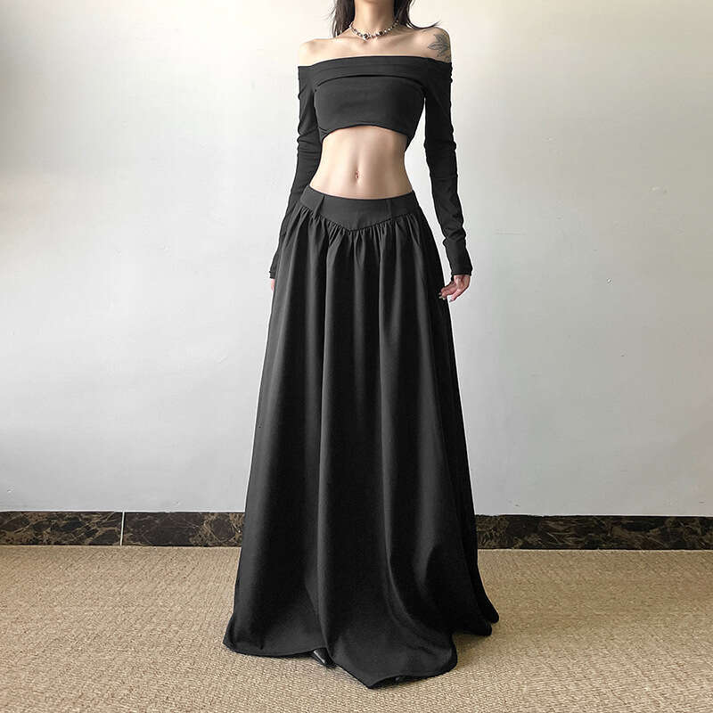 2024 Autumn Winter New Women's Solid Color Sexy High Waist Loose Long Wide Leg Skirt a4f