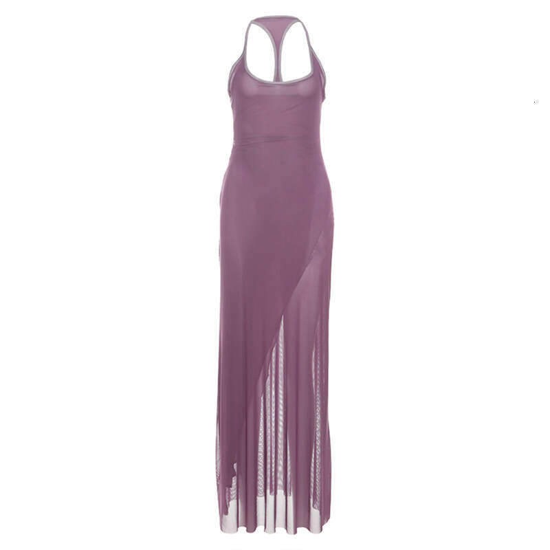 2025 Spring New Women's Solid Color Slim High Waist Fashion U-Neck Strap Sleeveless Dress 5d2