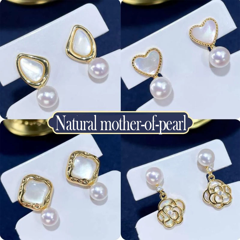 TikTok Natural Freshwater Mother-of-Pearl Jewelry High-End Simple Elegant Earrings Versatile Women's S Sier Needle Ear Studs