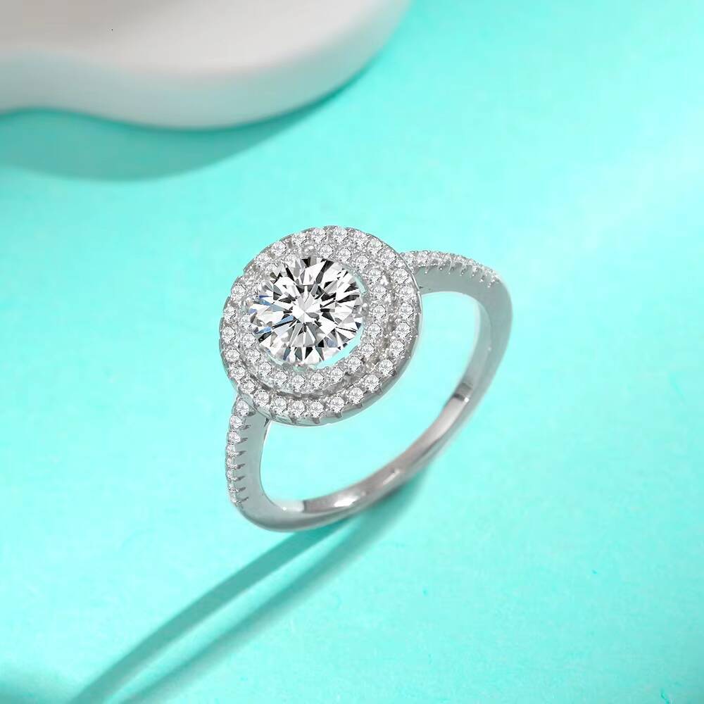 S925 Sterling Silver Fashionable Charm High-end Atmospheric Moissanite Full Diamond Round Ring