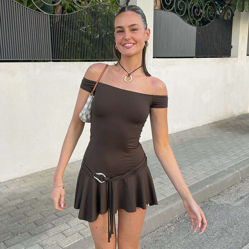 Yds182 Women's Summer New Solid Color Sleeveless Off-Shoulder Tube Top Short Ruffle Dress B5