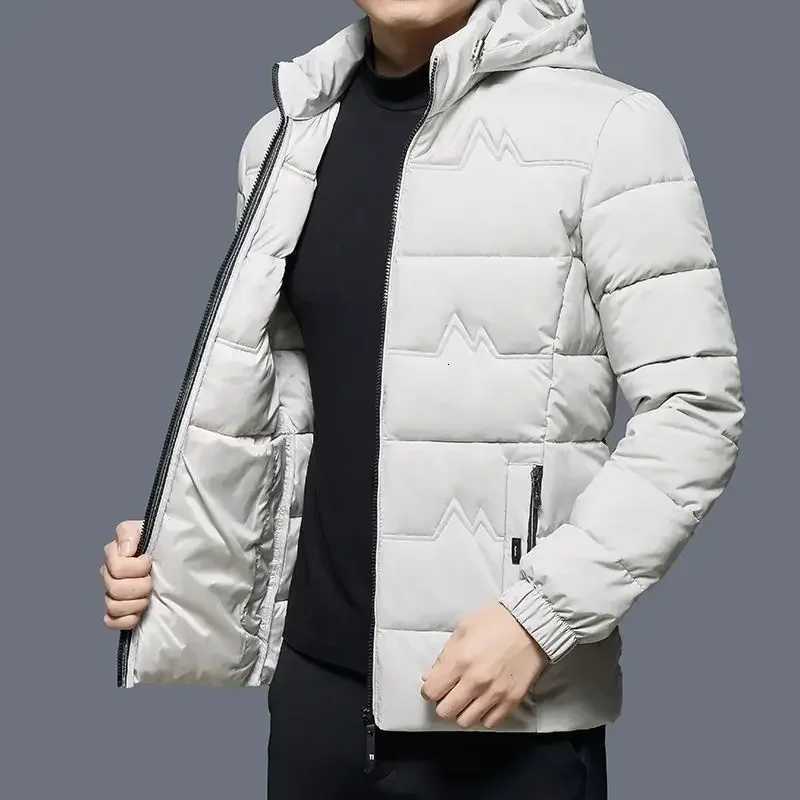 Black Mens Down Jacket Hooded Padding Parkas Zipper Male Padded Coats Inter Special Winter 2024 Korean Style Modern Clothing X2507251