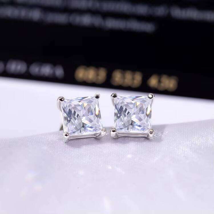 Ready to Ship Fine Jewelry Earrings Sier Stud Princess Cut 1ct D Color VVS Moissanite Earring GRA Certificate