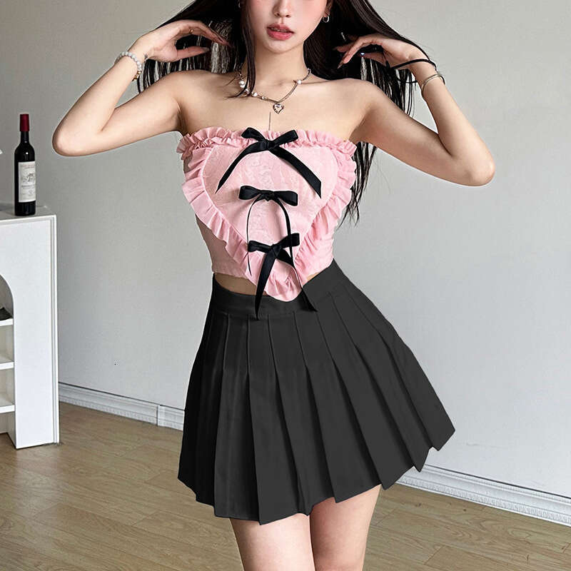 2024 Spring Summer New Women's Fashion Sexy Bowknot Color-Block Tie Vest e18