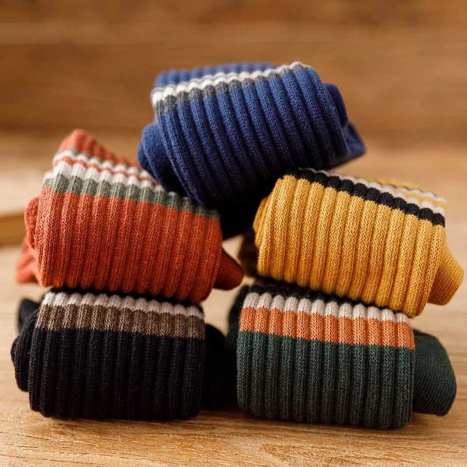 5 Pairs of Winter Mens Cotton Tube Socks Harajuku Retro Thick Warm Striped Plus Size Long Terry Socks X250725