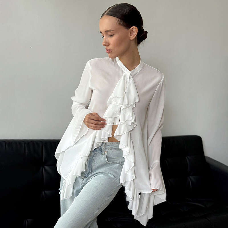 Ytp471 Women's Autumn New Solid Color French Sexy Flared Sleeve Lace T-Shirt Top B5