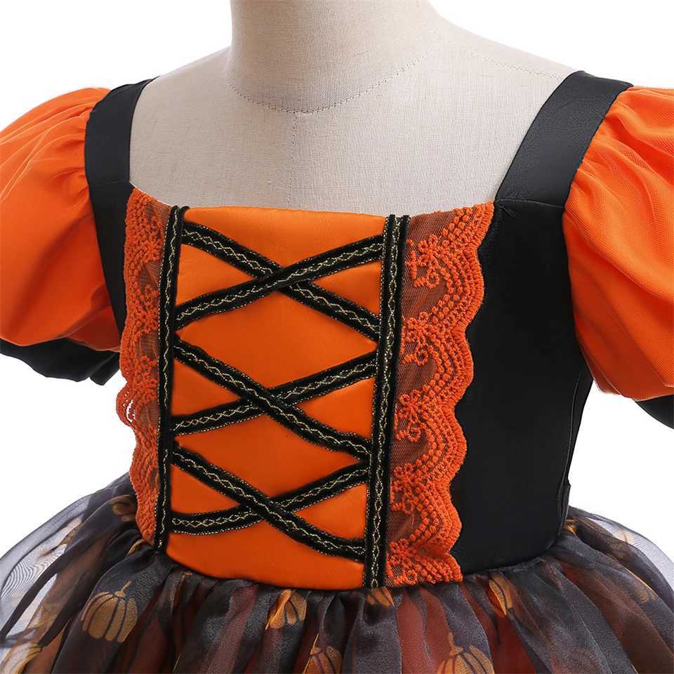 Fancy Girl Halloween Disguised Child Pumpkin Print Witch Princess Dress Children Cosplay Masquerade Par Performance Clothing Z250725