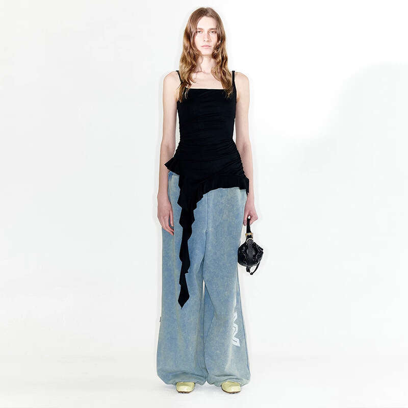 2024 Summer New Women's Solid Color Sexy Strap Irregular Long Vest 315