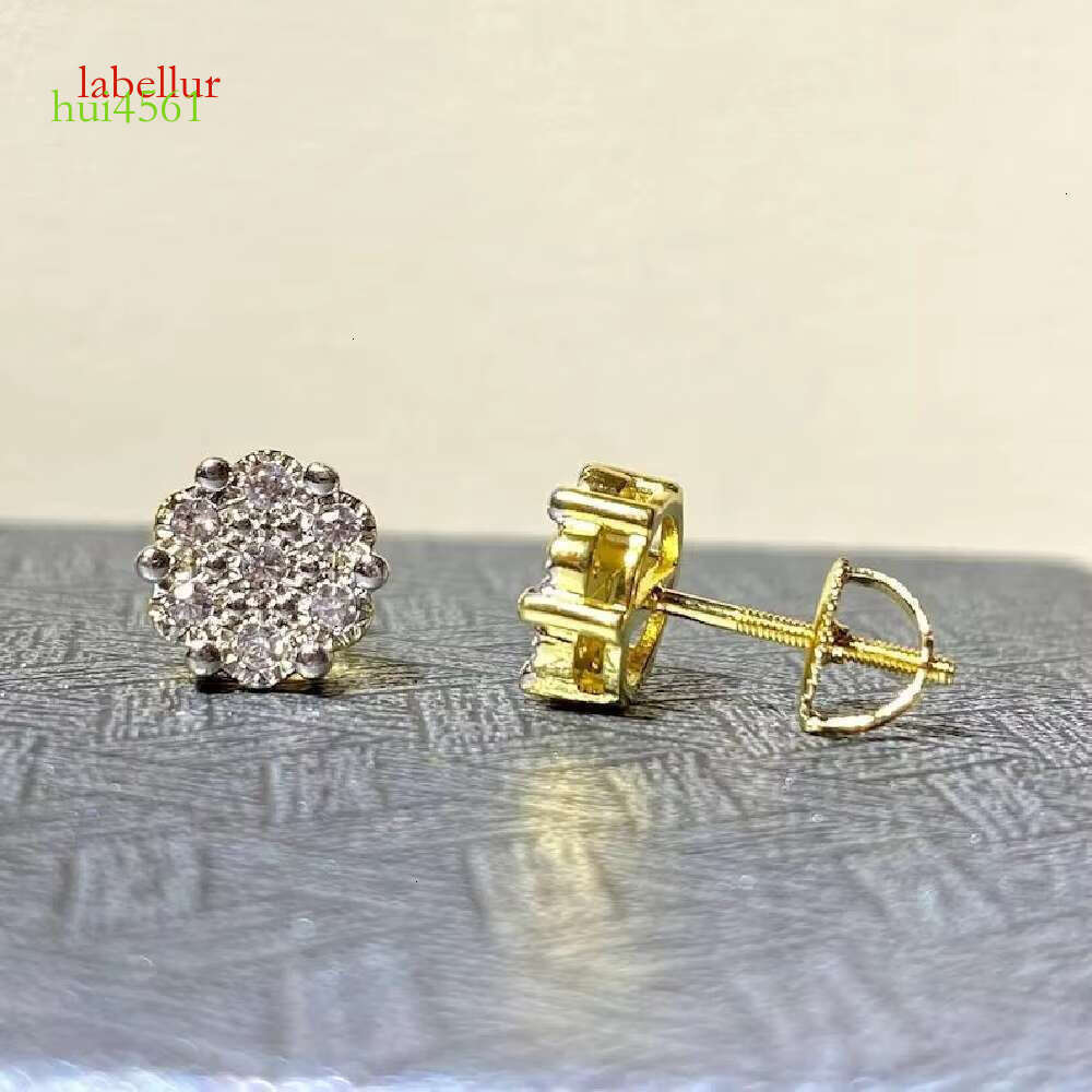 Hip hop men's chilled 14k gold-plated flower spiral back clustered pyroxene earrings