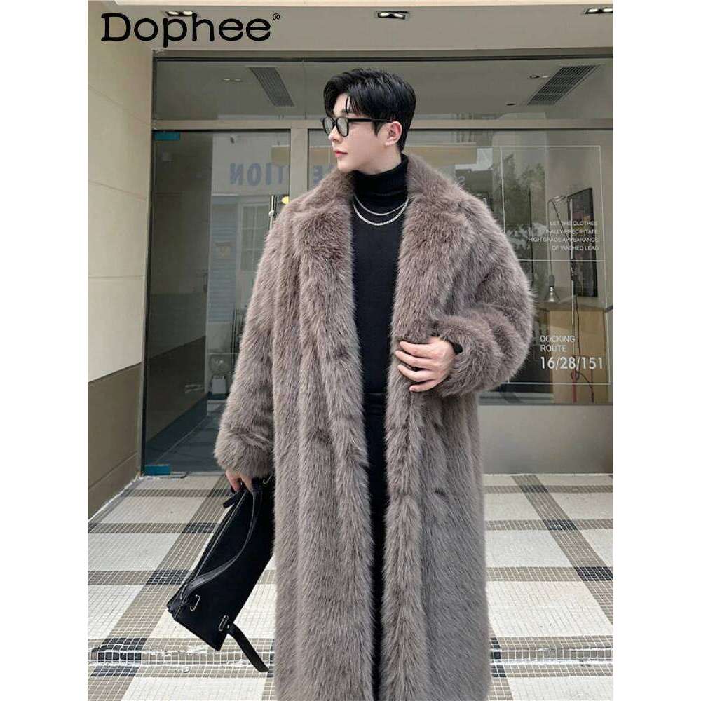 2025 Winter New Thickened Warm Solid Color Chic Plush Cotton-Padded Jackets Men's Medium Long High-End Trendy Loose Woolen Coat