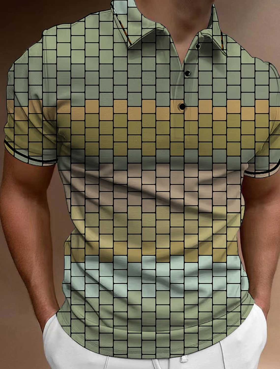 Mens Striped Block Button Polo Shirts Casual Short Sleeves Mens Polo Tee Shirt Mens Tops Streetwear Mens Golf Clothing Clothes XJ250725