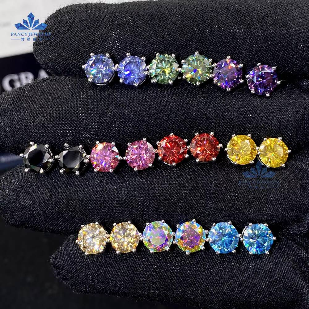 RTS 5mm 6.5mm 8mm Round D VVS Moissanite Diamond Earring Butterfly Buckle Back White Black Blue Red Purple Diamond Stud Erring