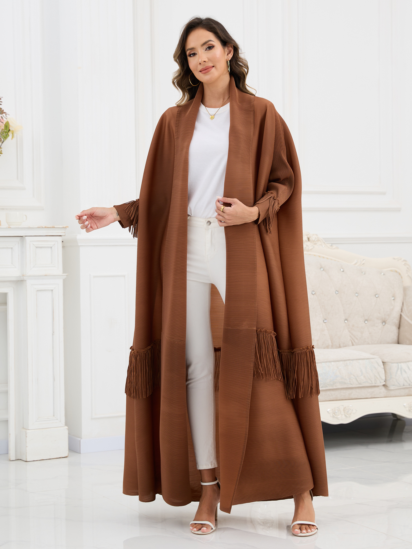 Ethnic Clothing Arabian Style Elegant Loose Cardigan - Trendy Ladies' Outerwear Middle Eastern pleated long robe coat NZ001