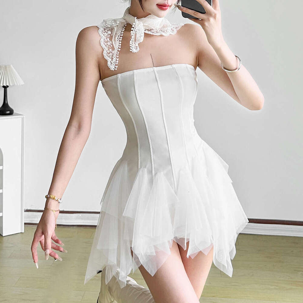 2025 Summer New Solid Color Elegant Sexy Irregular Hem Strapless Sleeveless Backless Dress fde