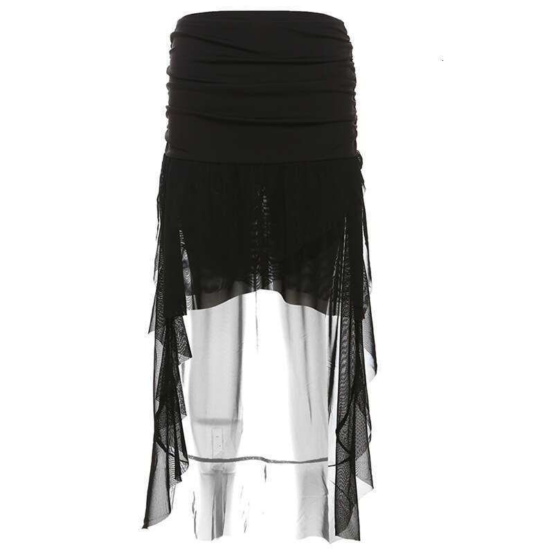 2024 Autumn New Solid Color High Waist Sexy Mesh Ribbon Short Skirt for Women 876