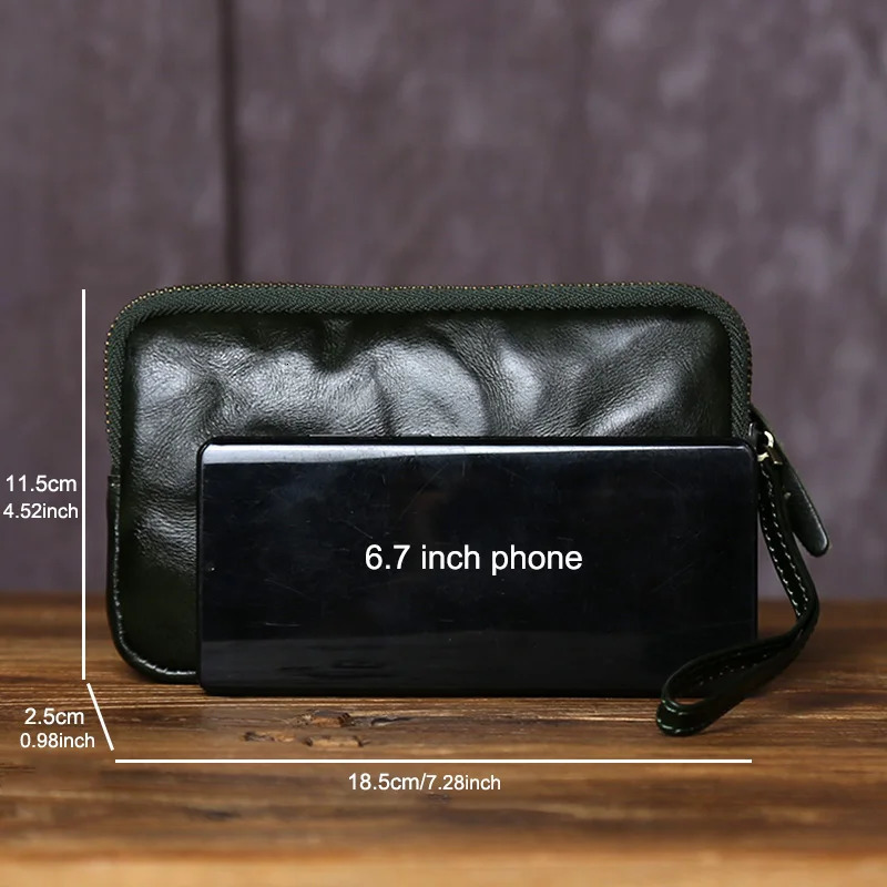 Vintage Vegetable Tanned Top Layer Cowhide Clutch Bag For Unisex Solid Color Genuine Leather Portable Coin Purse Mobile Phone 250723