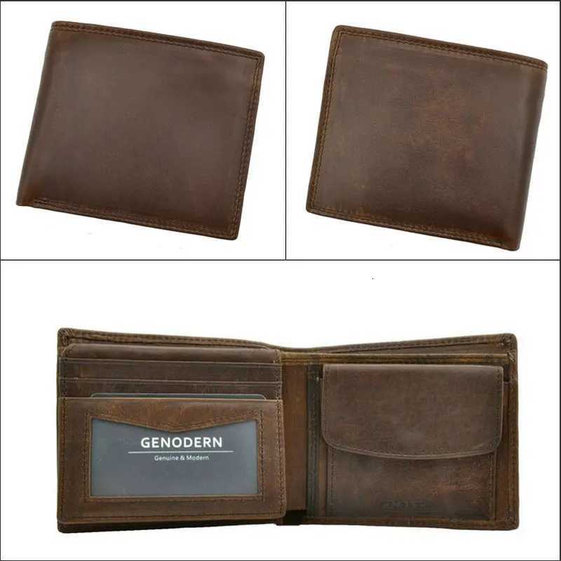 GENODERN Cow Leather Men Wallets with Coin Pocket Vintage Male Purse RFID Blocking Genuine Leather Men Wallet with Card Holders Z250725