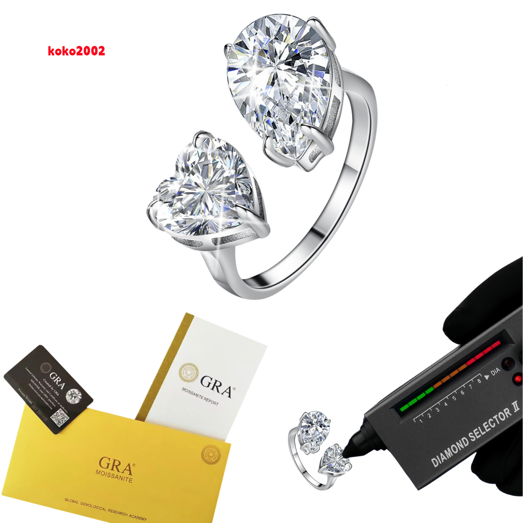 New Fashionable 925 Sterling Silver Heart Pear Cut Moissanite Engagement Ring 6ct with GRA Certificate for Weddings