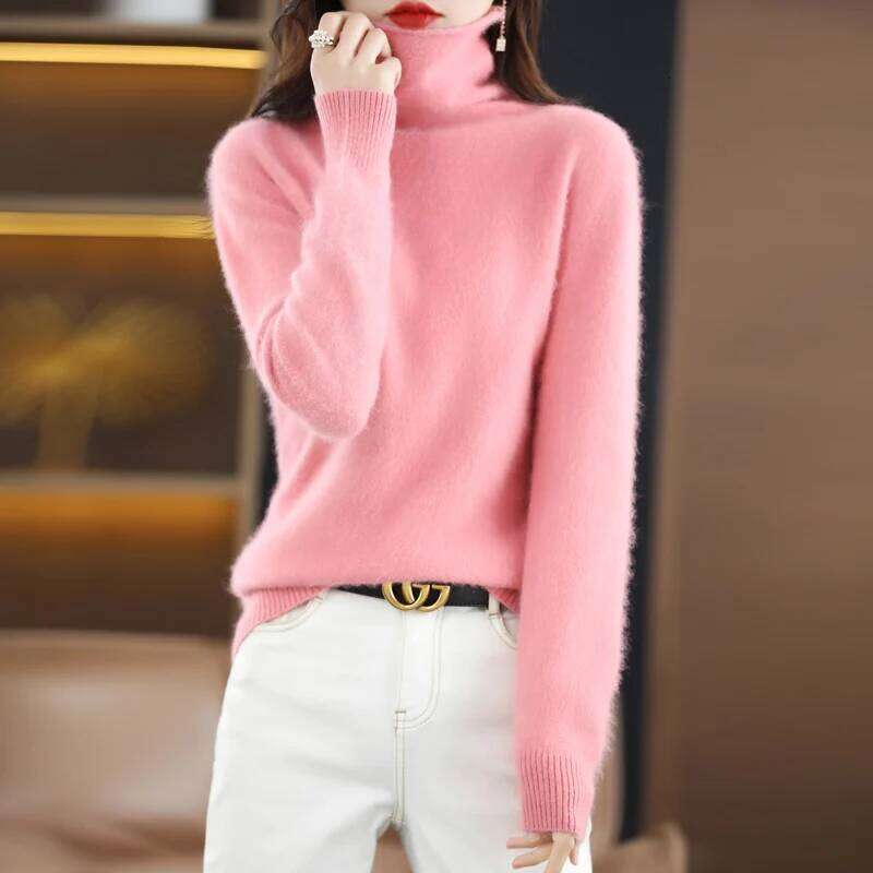 2024 Autumn/Winter New Mink Cashmere Women's Sweater Stacked Hoodie Loose Large High Collar Knitted Warm Long Sleeve MDNG