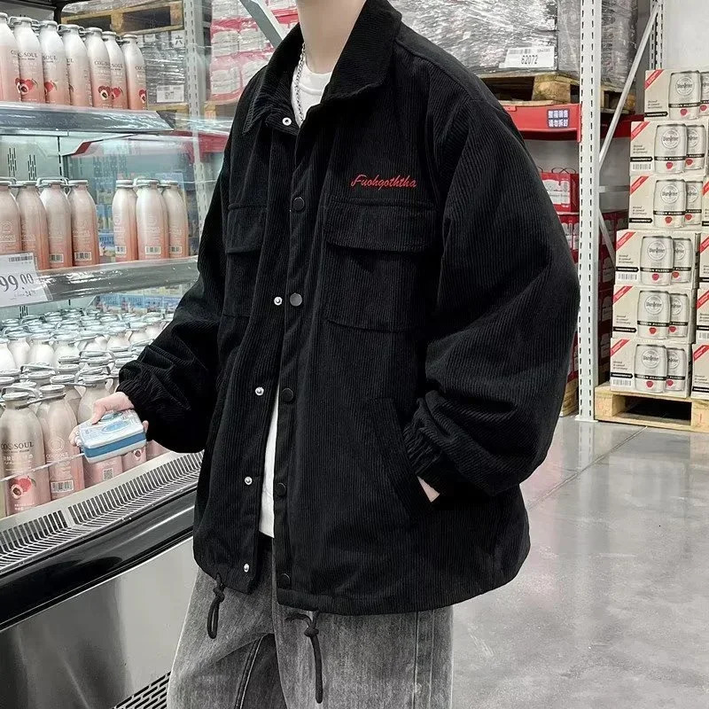 Autumn Corduroy Cargo Jacket For Men Y2K Vintage Embroidered Button 2024 Casual Baggy Ropa Hombre Blouse Coats 250717
