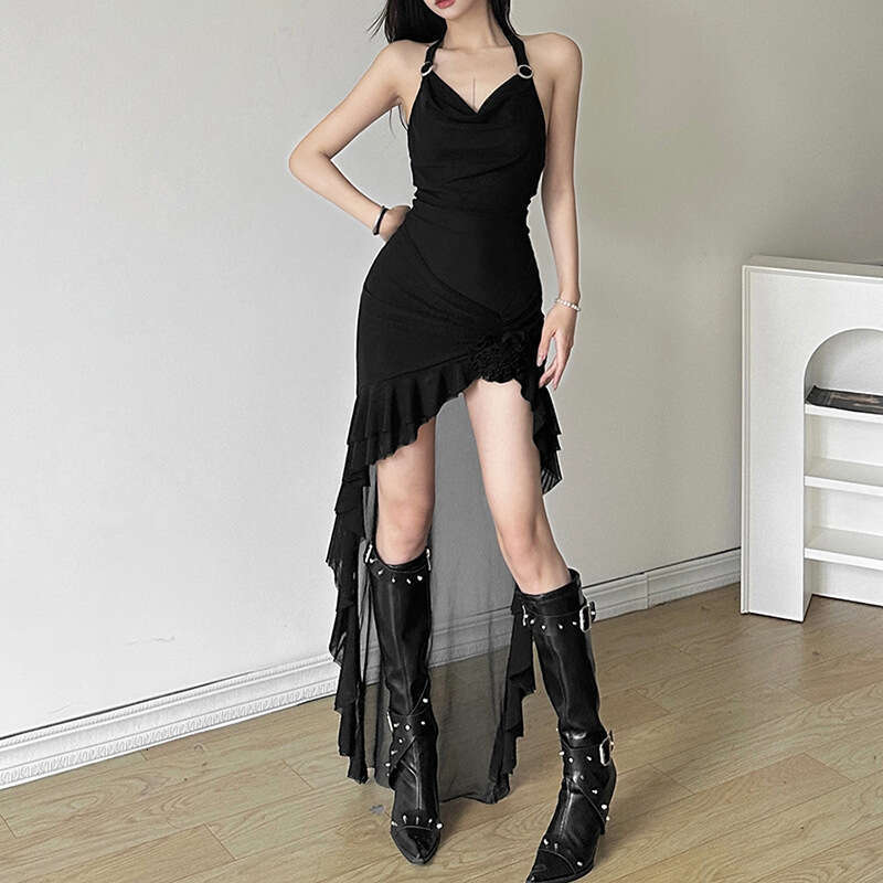 2024 Spring Summer New Women's Solid Color Sexy Halter Neck Slim Waist Dress 5ff