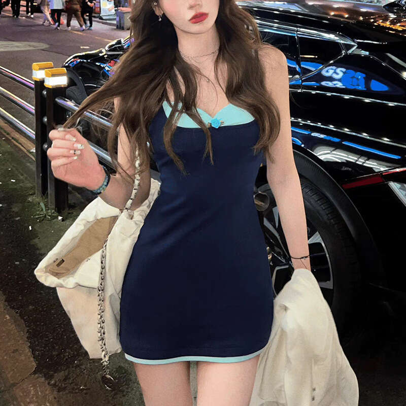 Women's Clothing 2024 WUSH Summer New Sexy Strap Dress Solid Color Base Tank Top Two-Piece Set d8a