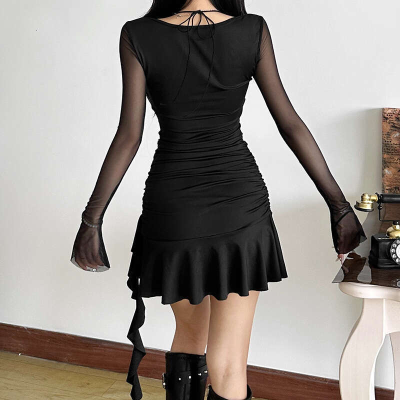 2024 Autumn Winter New Women's Solid Color Slim High Waist Bodycon Fashion Square Neck Long Sleeve Dress 5a0