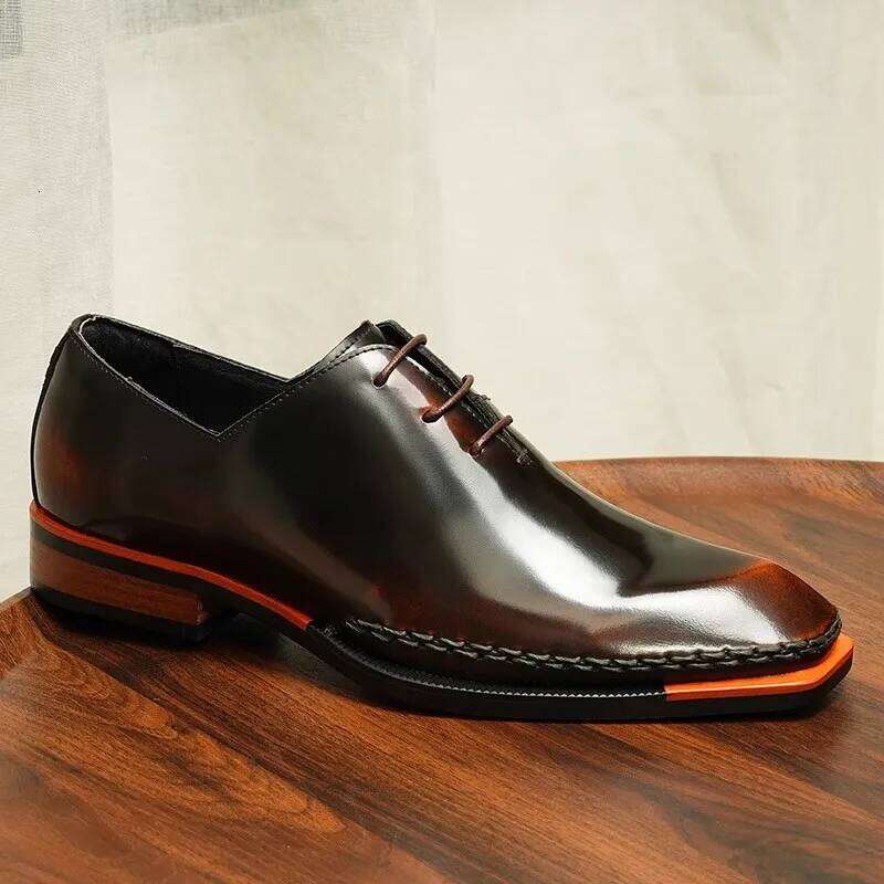 Men High-Gloss Patent Leather Dress Shoes Premium Handcrafted Oxfords with European Square Toe Available in Large Sizes