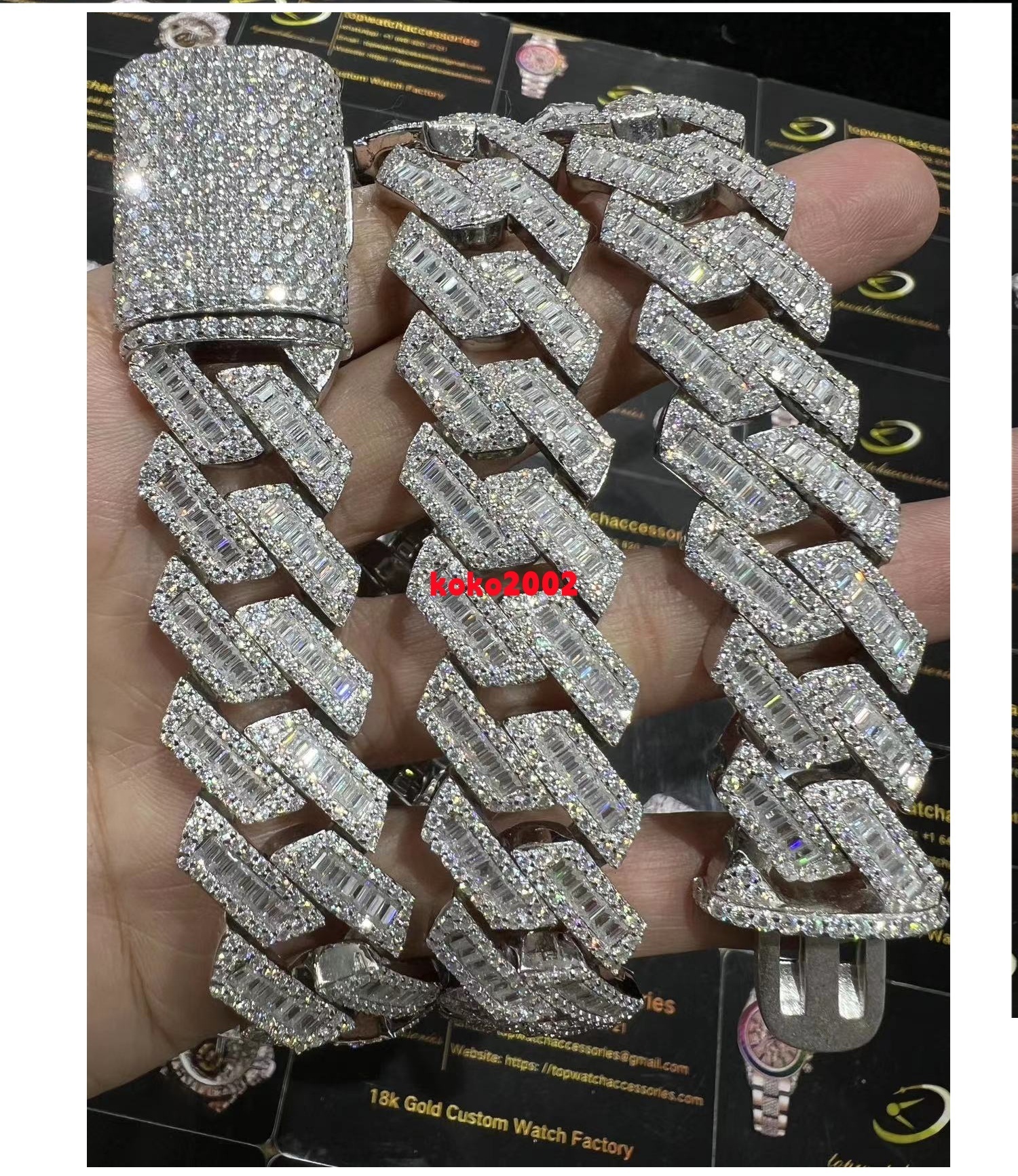 20mm Cuban Link Chain Moissanite 925 Sterling Sliver Luxury 24 Inches Diamond Necklace