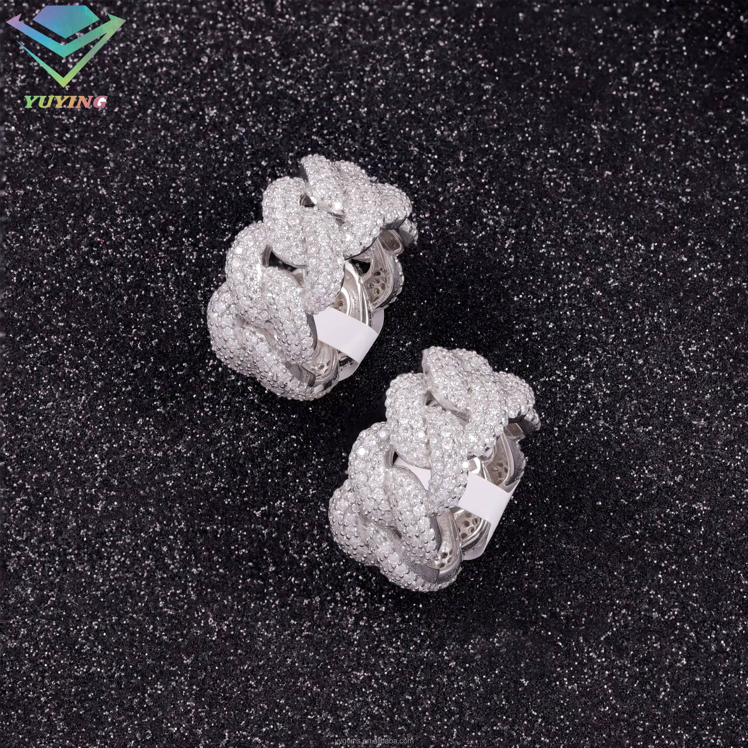 Yu Ying Pass Diamond Tester Hip Hop Bling D Color Moissanite Iced Out Mens 3 Rows Cuban Link Ring With 925 Sterling Silver GRA