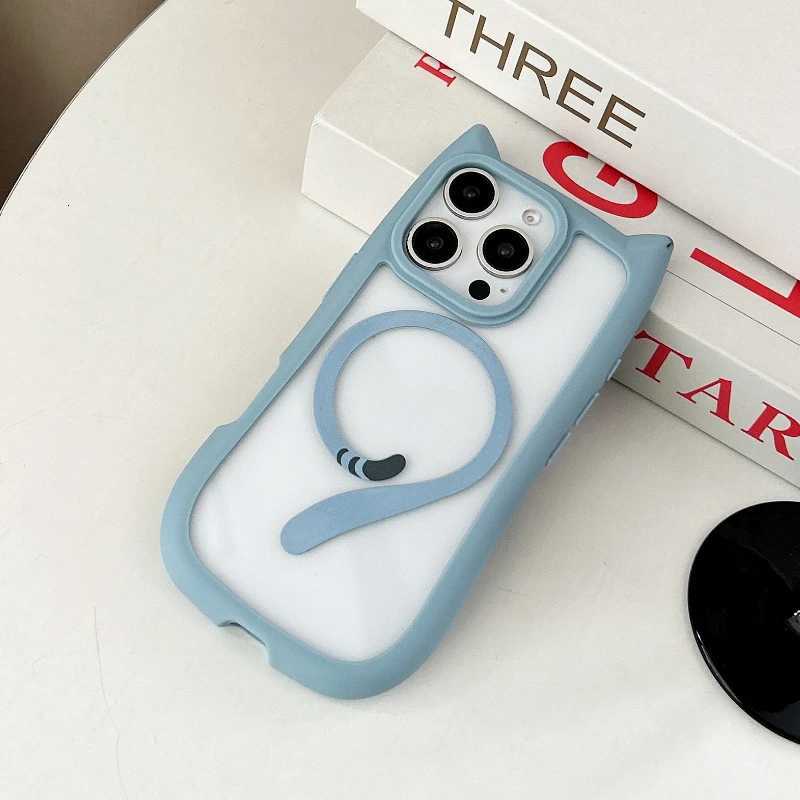 3D Cat Ear Magnetic Wireless Charging Case for iPhone 15 14 12 11 Pro Max 16 Plus 13 Mini PC TPU Armor Cover R250724