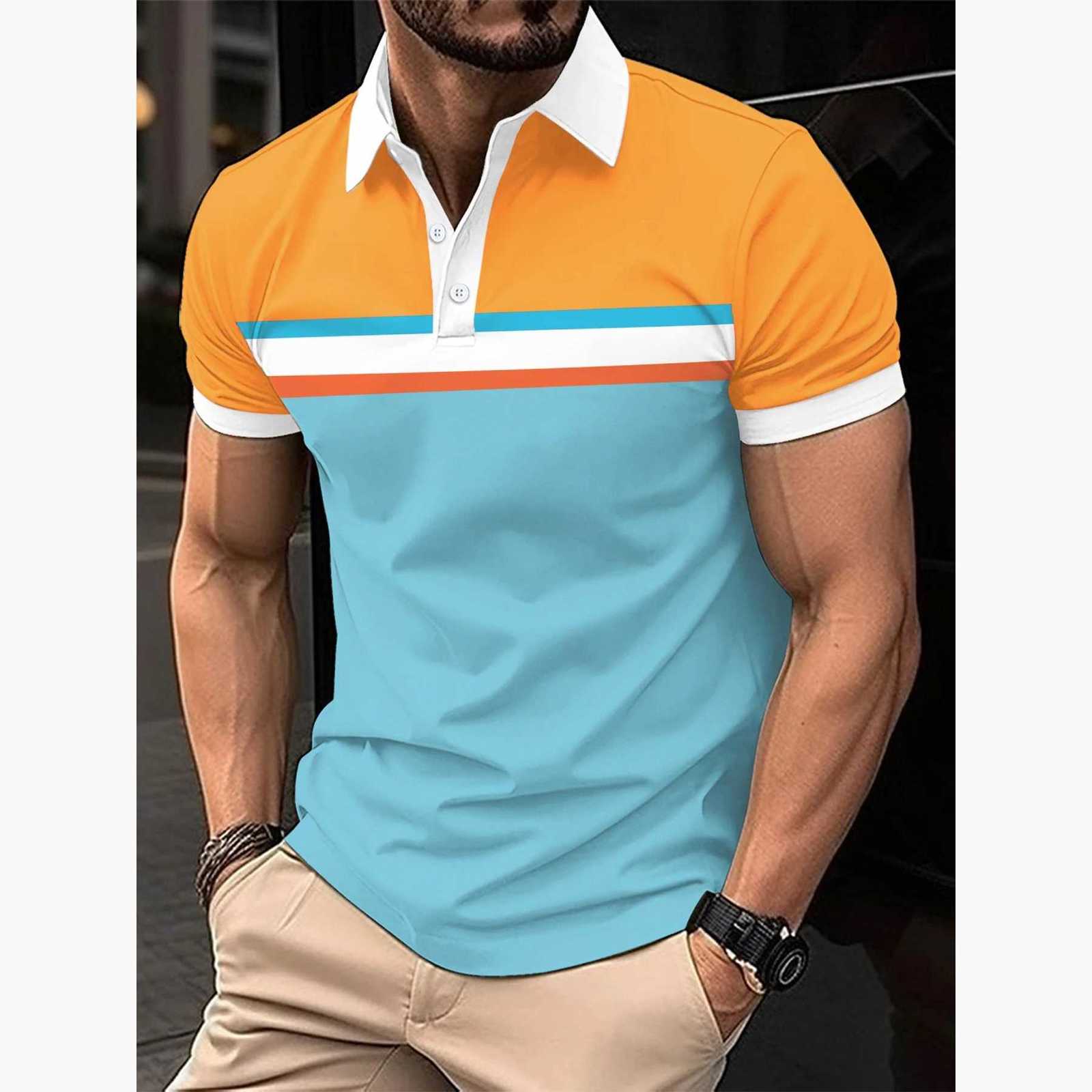 New Mens Polo Shirt Color Block Print Simple Mens Summer Casual Short Sleeve Loose Fashion Shirt XJ250725