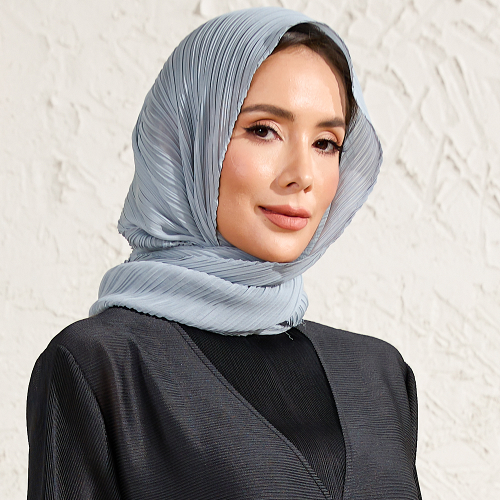 Pleated headscarf Ethnic Clothing New long women's Muslim headscarf, solid color pleated scarf