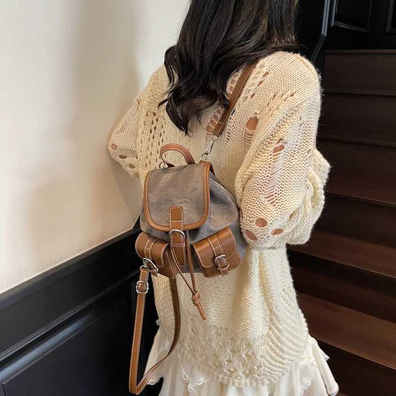 2025 New Luxury Korean Vintage Backpack Student School Bag with Wens Pu Leather Small Double Pockets Backpacks Y250724