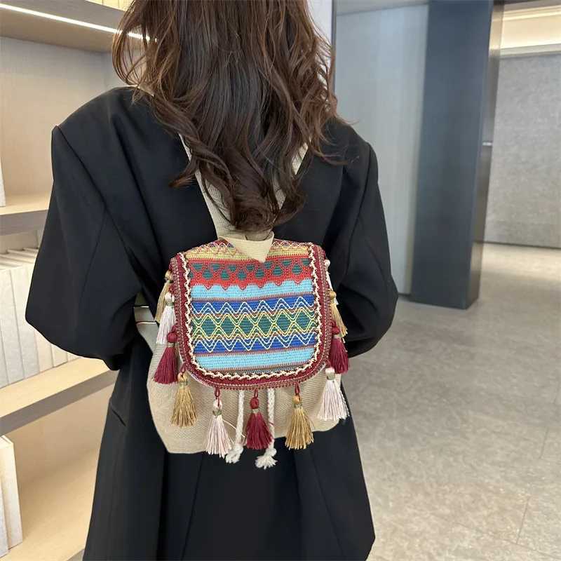 fringe natural style backpack bag fem fi personality commuting leisure senior sense travel backpack Y250724