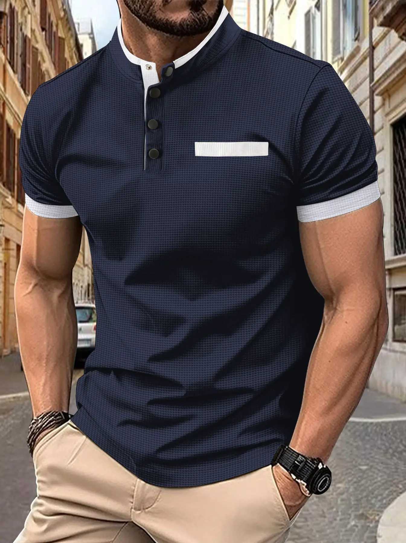 Fashion Mens Summer Business Casual Polo Shirt Casual Breathable Top Stand Collar Short-Sleeved Polo Shirt XJ250725