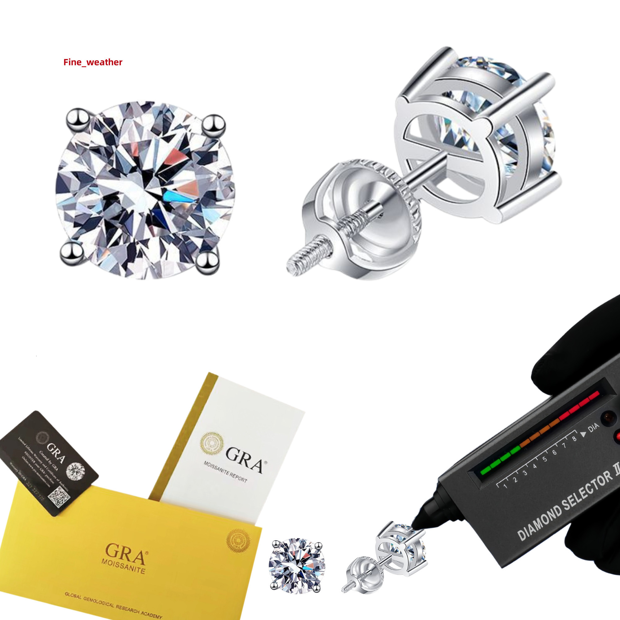 Classic 4 Prong Stud Earrings White Gold 925 Sterling Silver Moissanite Ear Stud 5mm 6.5mm 7.5mm 8mm for Men