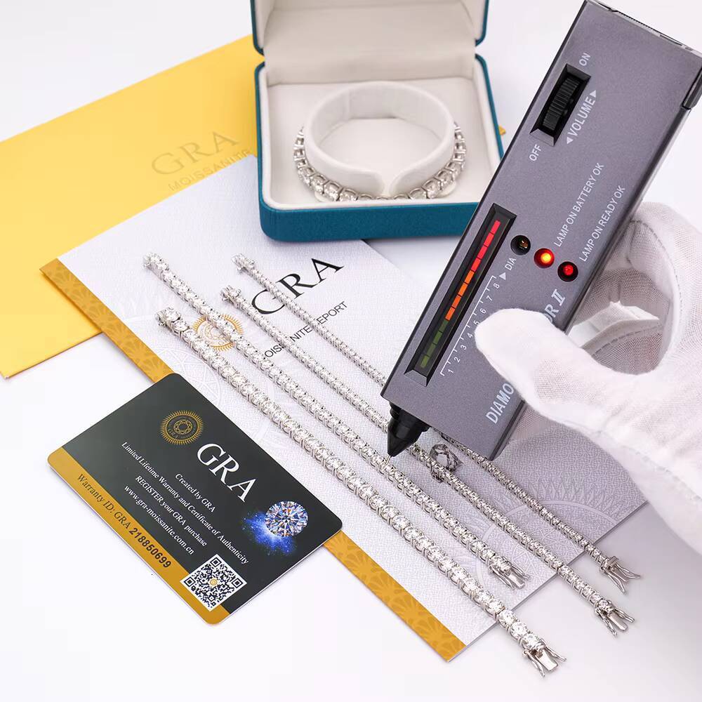 Moissanite Tennis Bracelet 925 Silver Fine Jewelry with D/VVS Iced Chain 2mm-6mm Sizes Rhodium Plated for Men and Women