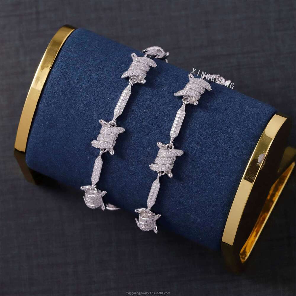 Fashion Gold Plated Men Women 8MM Spiked VVS Moissanite Chains S Sterling Sier Knots Link Cuban Bracelet Jewelry