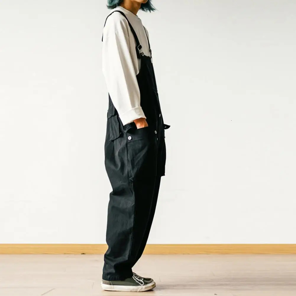 Men Jumpsuit Stylish Big Pockets Cargo Work Pants Hip Hop Sleeveless Retro Male Clothes 250725