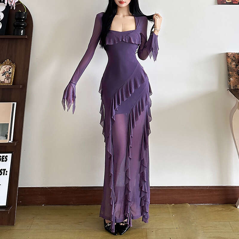 2024 Autumn Winter New Women's Solid Color Slim High Waist Street Fashion Square Neck Long Sleeve Dress 022