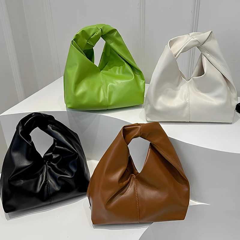 2025 New Handbag Pu Leather Large Capacity Solid Color Pleated Mens Bag Casual Commuting Womens Underarm Bags Y250725