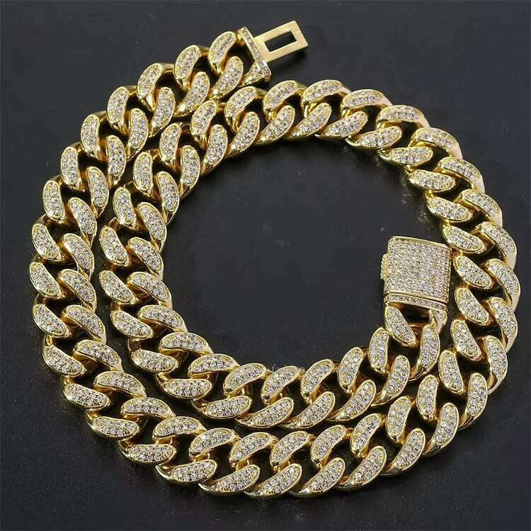Hip Hop Sier Cuban Link Chain for Men 15MM Moissanite Dia Iced Out Bling Rapper Necklace