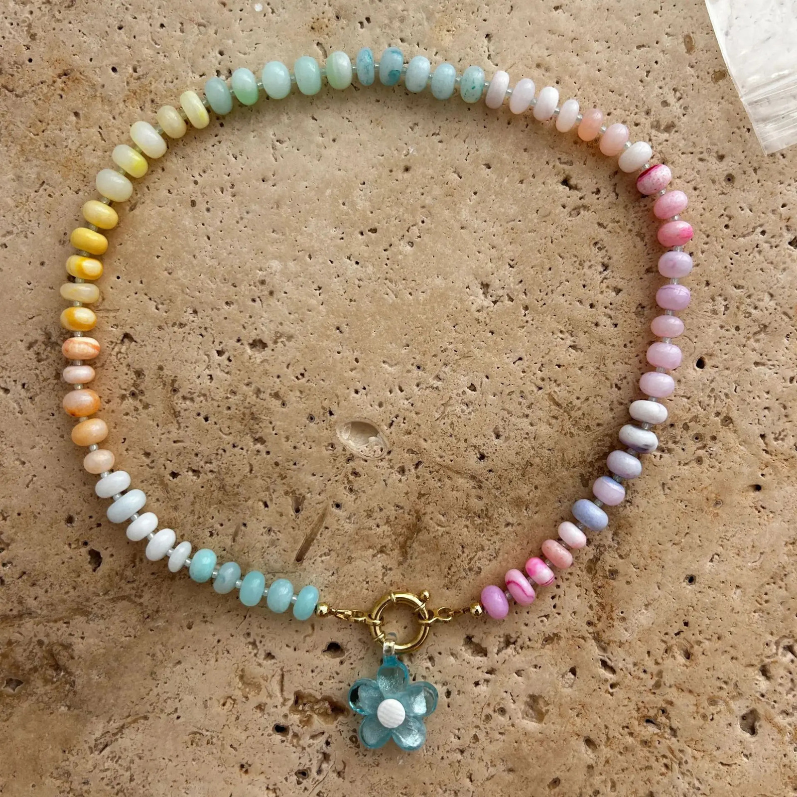 Yori Trendy Handmade Acrylic Rainbow Flower Colorful Beaded Necklace Summer Beach Jewelry Gift 250716