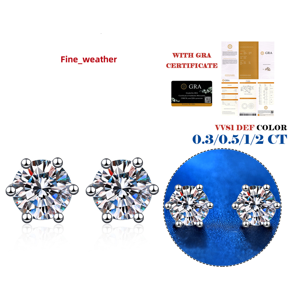 XEZ010 Fashion Luxury Custom Fine Jewelry 925 Sterling Silver Classic Six Claws Round Moissanite Diamond Stud Earrings Women